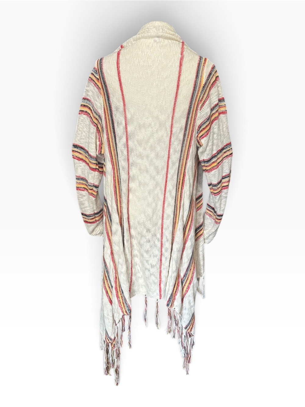 RXB Cream Open-Front Fringe Cardigan with Multicolor Stripes - Picture 7 of 8